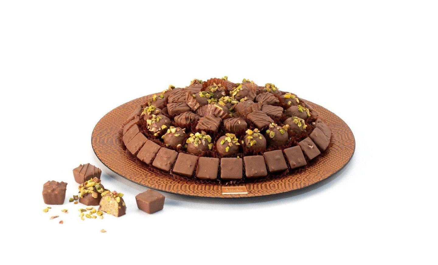 Brown Tray With Unwrapped Chocolates   650 G