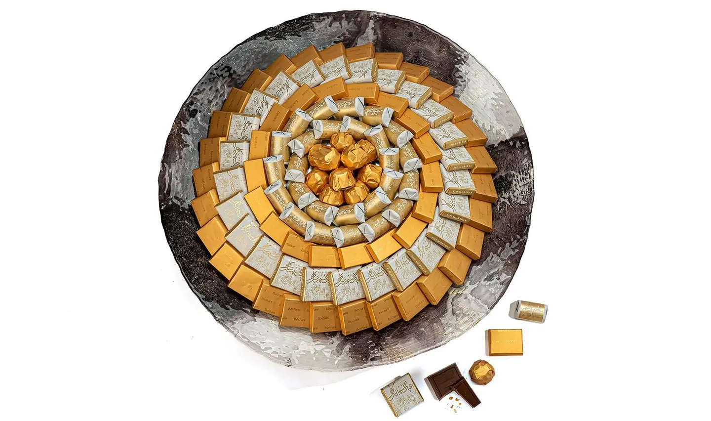 صينية العيد زجاج متعرجة سوداء كبير