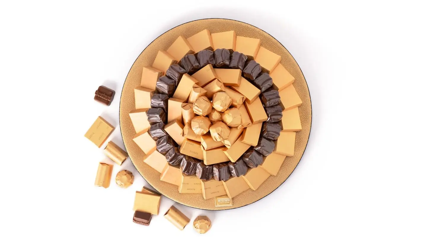 Gold Round Leather Chocolate Tray – 900g