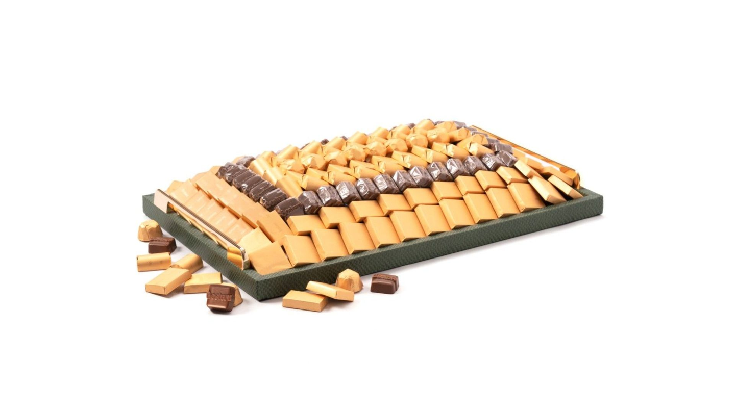 Dark Green Leather Chocolate Tray With Handles – 2250g