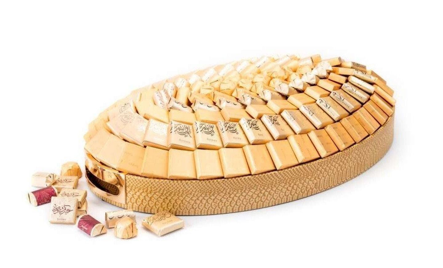 Gold Leather Tray With Eidkom Mubarak 2230 Gram