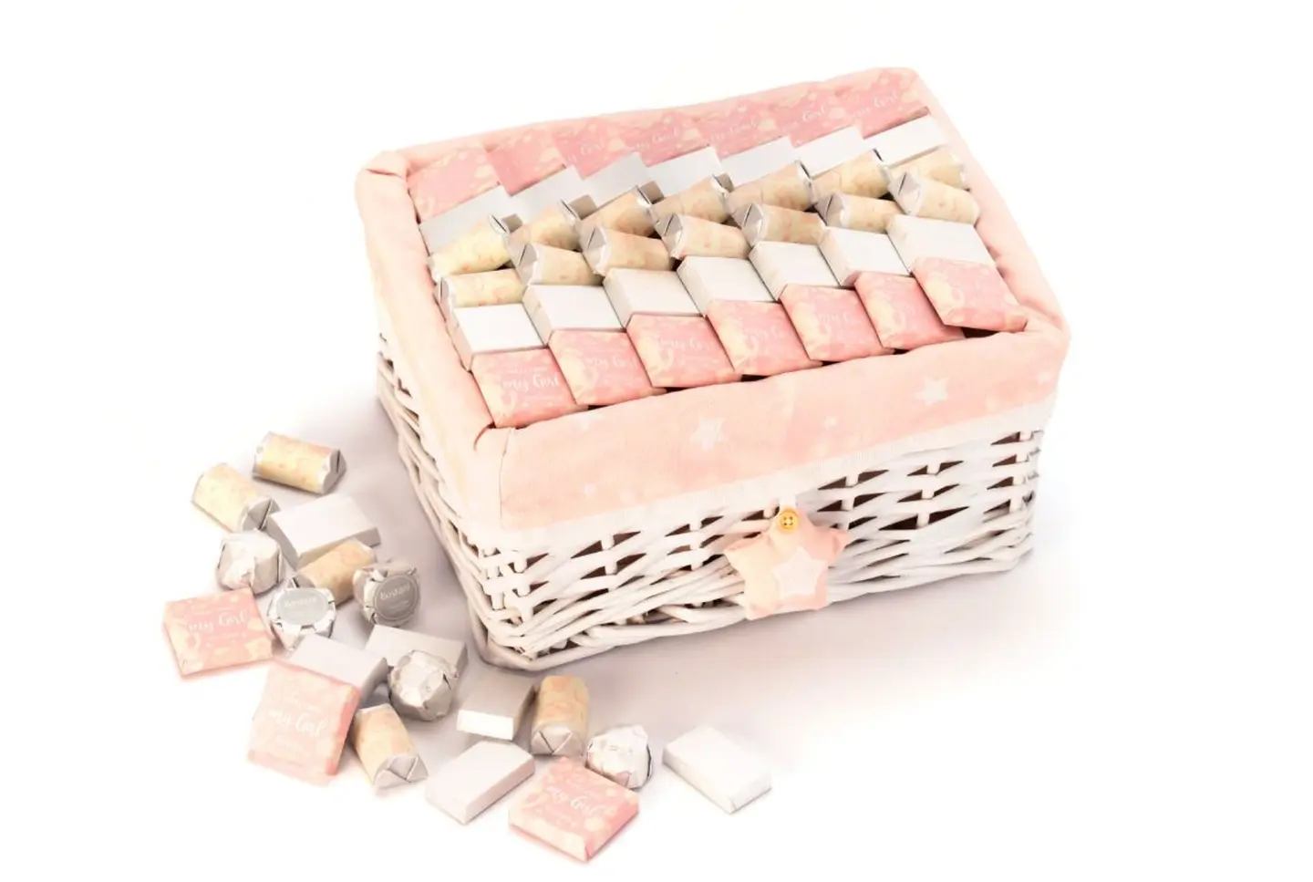 سلة مرحبًا بالمولودة مستطيلة باللون الوردي- 670 جرام