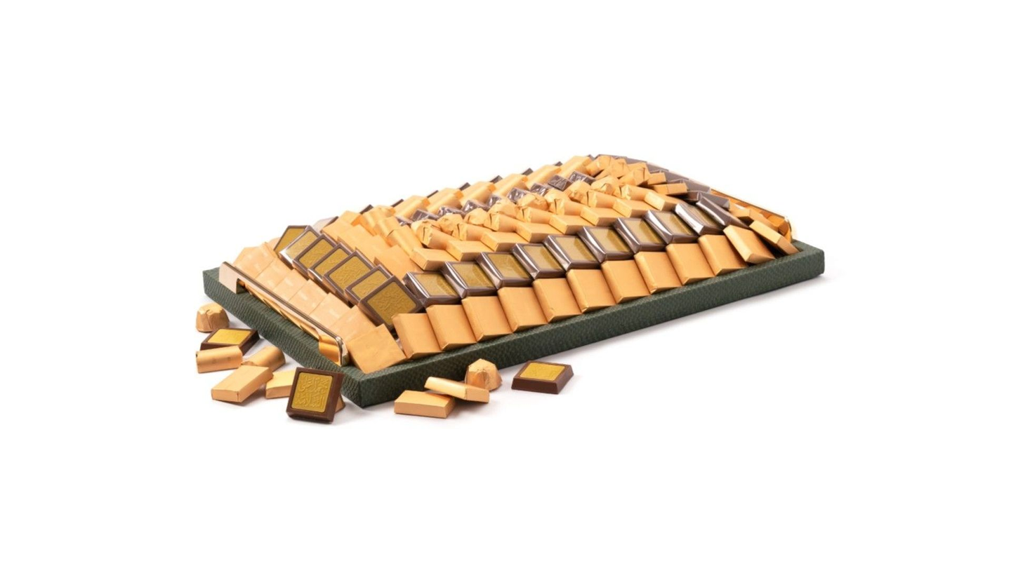 Get Well Soon Dark Green Leather Tray With Handles – 2300g