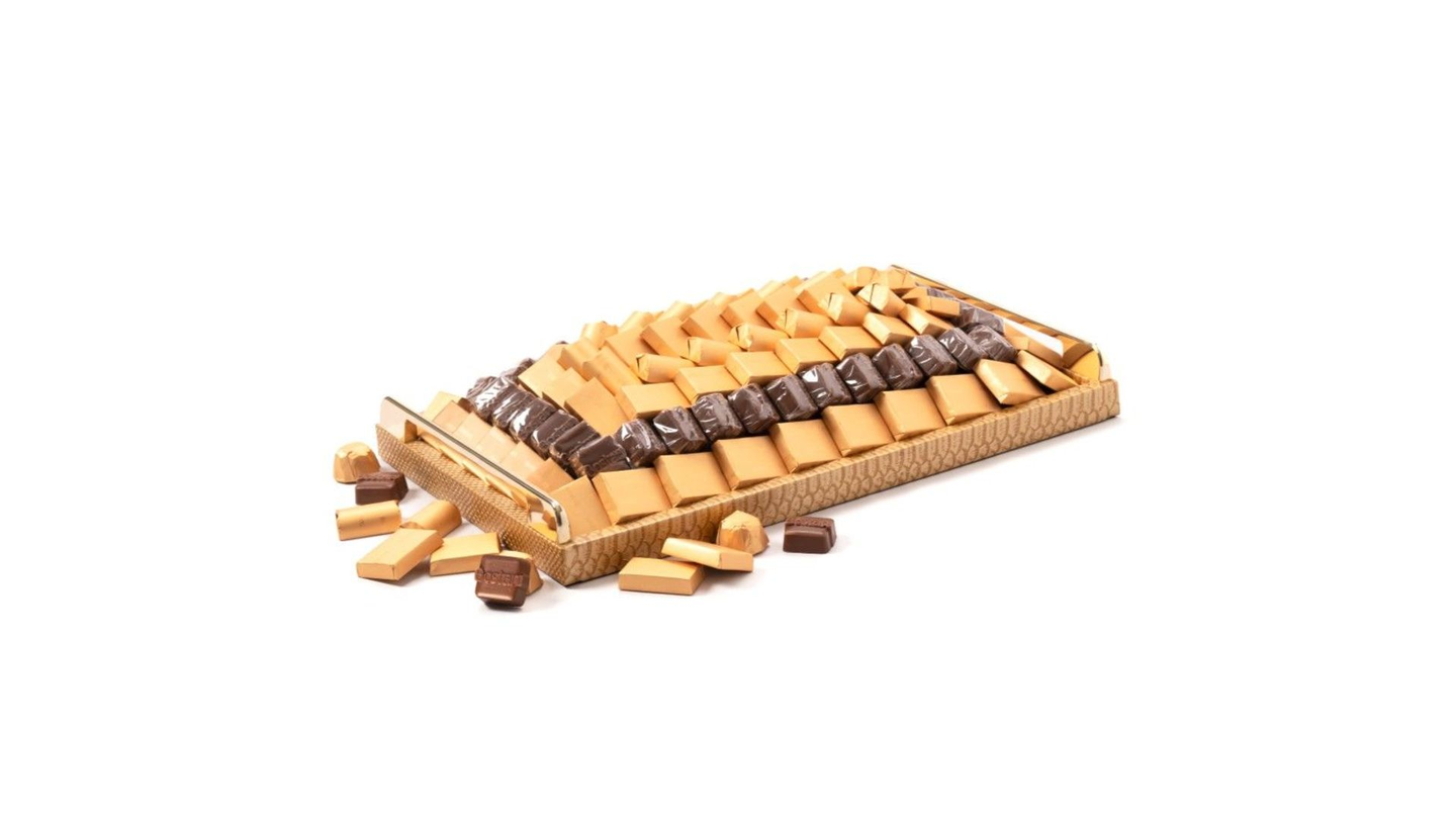 Gold Leather Chocolate Tray With Handles – 1440g