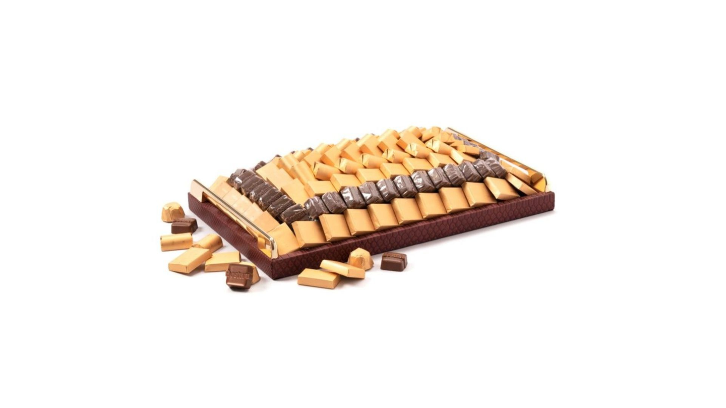 Maroon Leather Chocolate Tray With Handles – 1440g