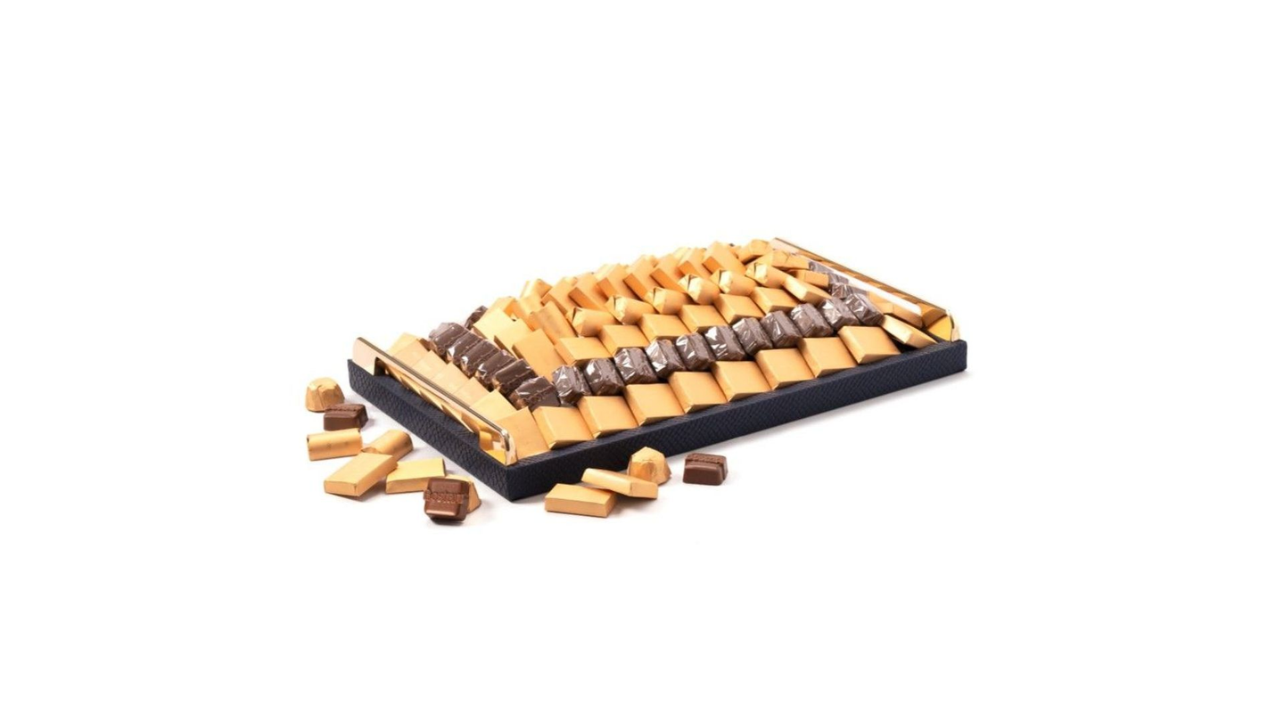 Dark Blue Leather Chocolate Tray With Handles – 1440g