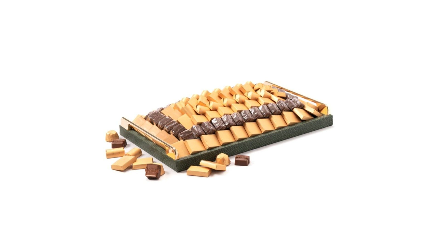 Dark Green Leather Chocolate Tray With Handles – 1440g