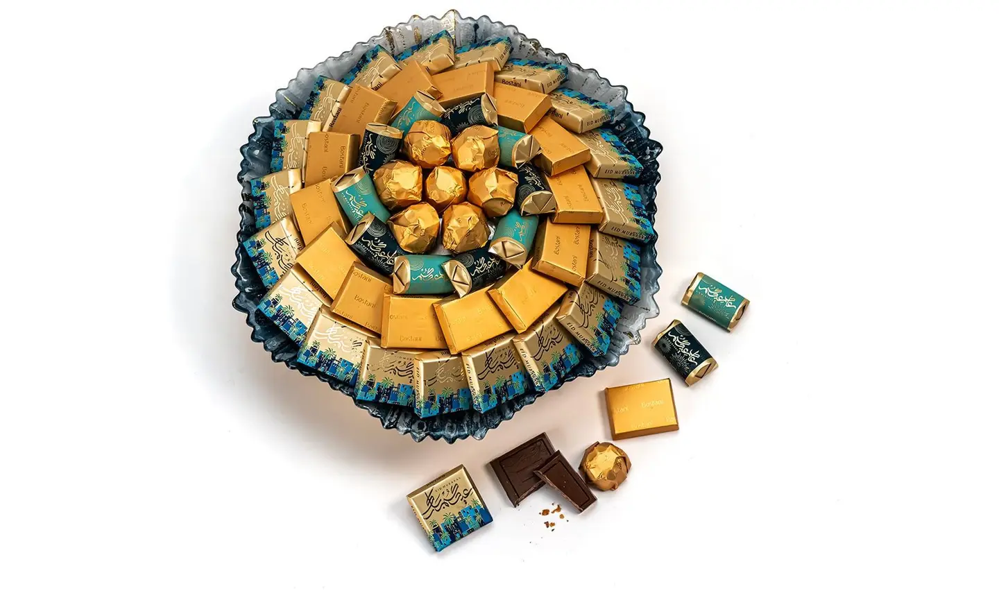 صينية العيد زجاج بحواف مموجة كحلي صغير