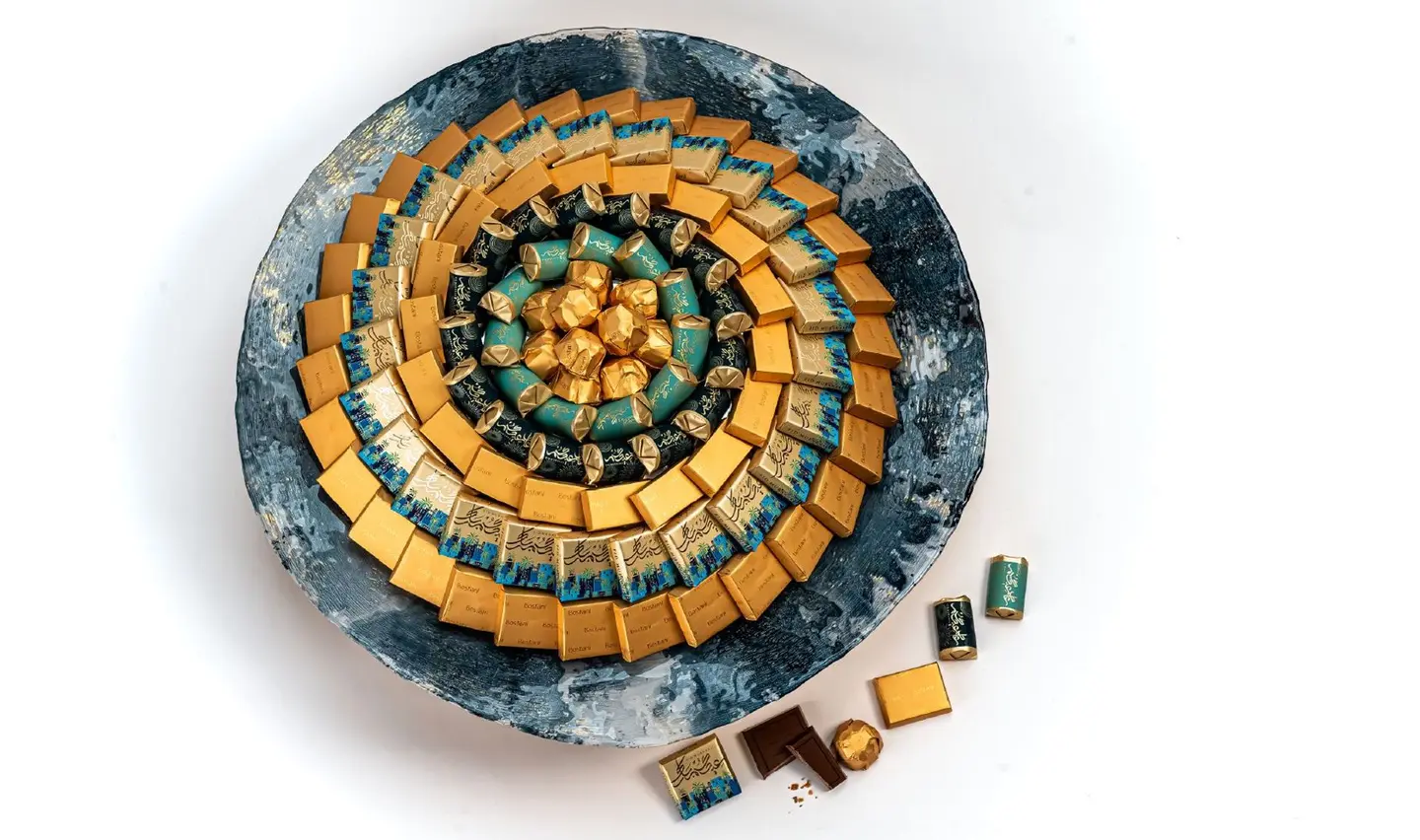 صينية العيد زجاج متعرجة كحلي كبير