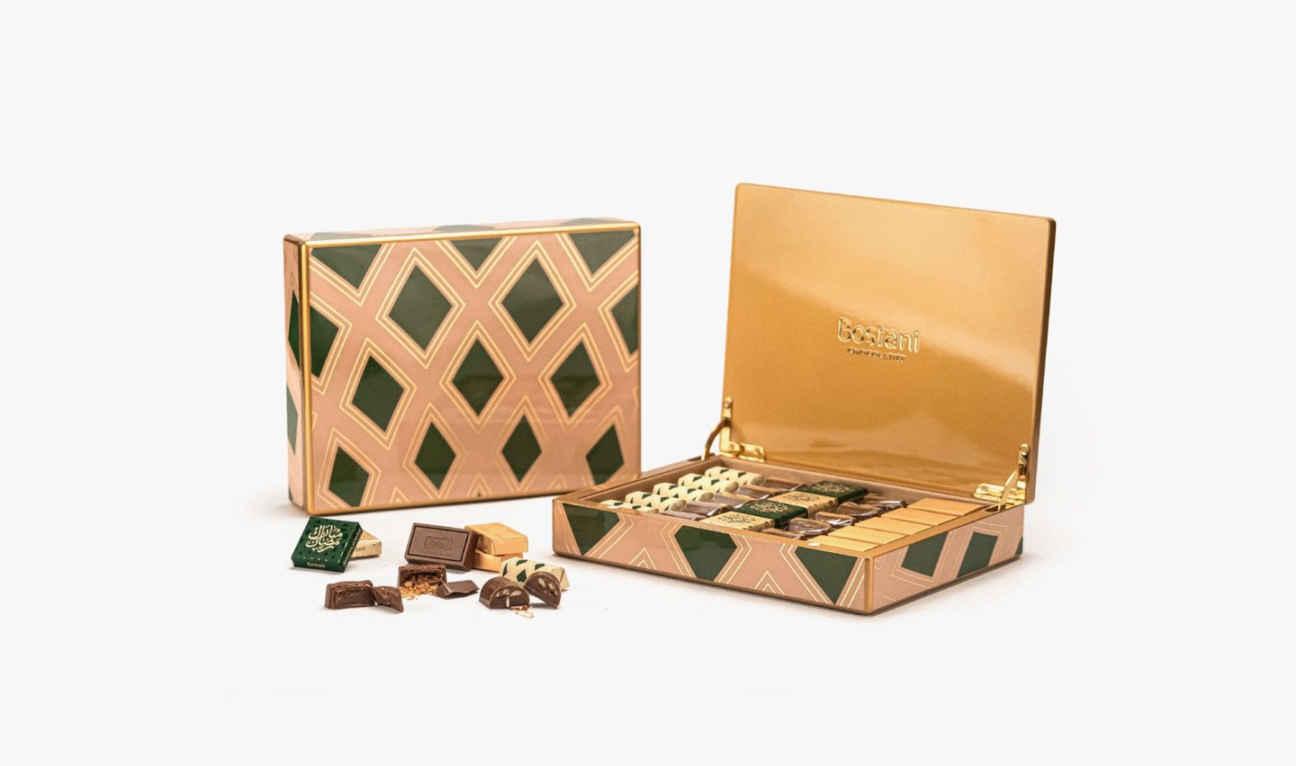 صندوق خشب مستطيل صغير أخضر فاخر رمضان كريم