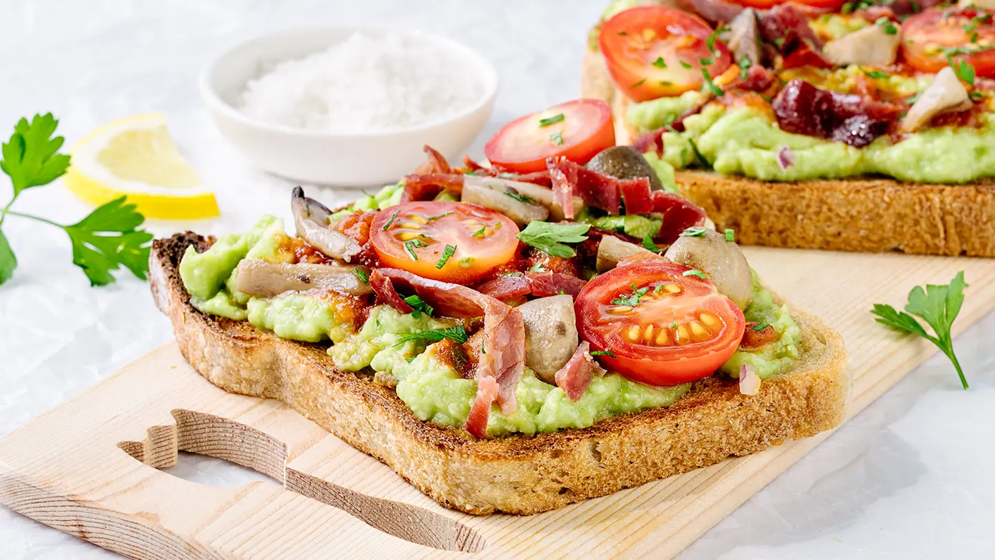 Mushroom, Beef Bacon & Tomato Avocado Toast