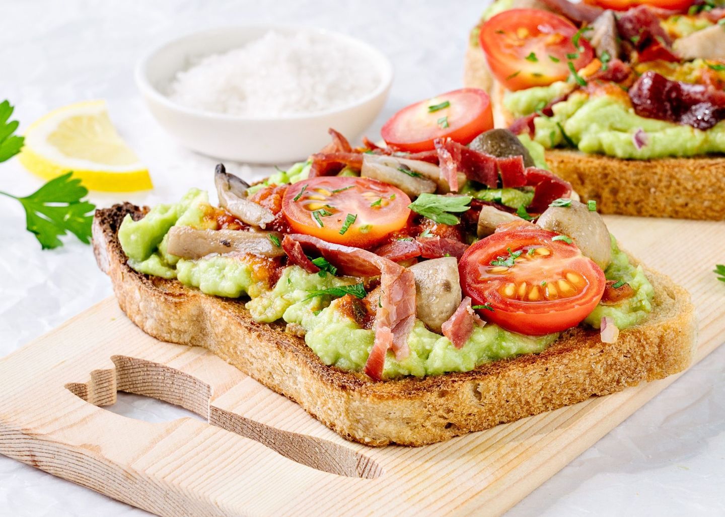 Mushroom, Beef Bacon & Tomato Avocado Toast