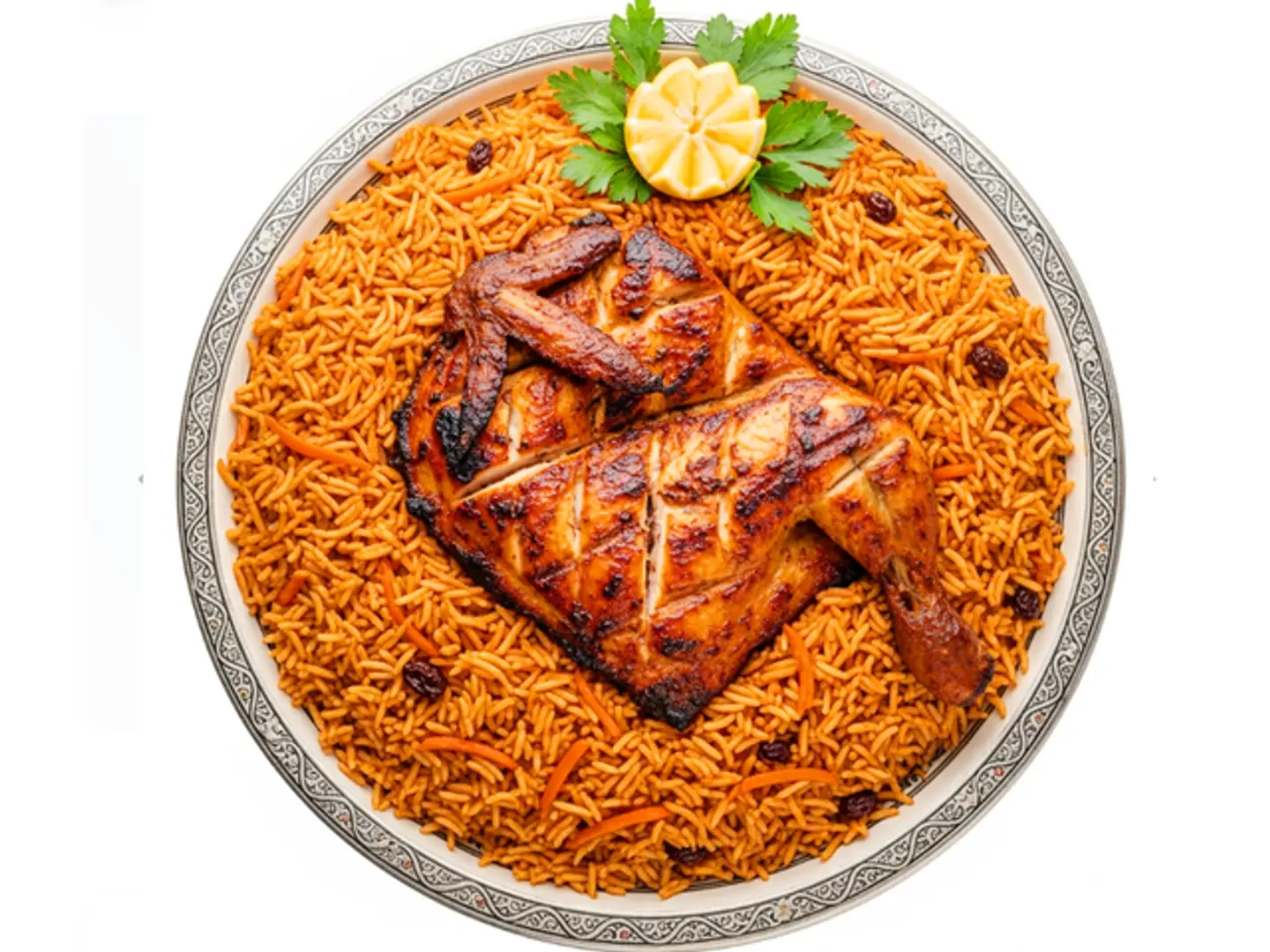 نص دجاج مشوي ارز بخاري