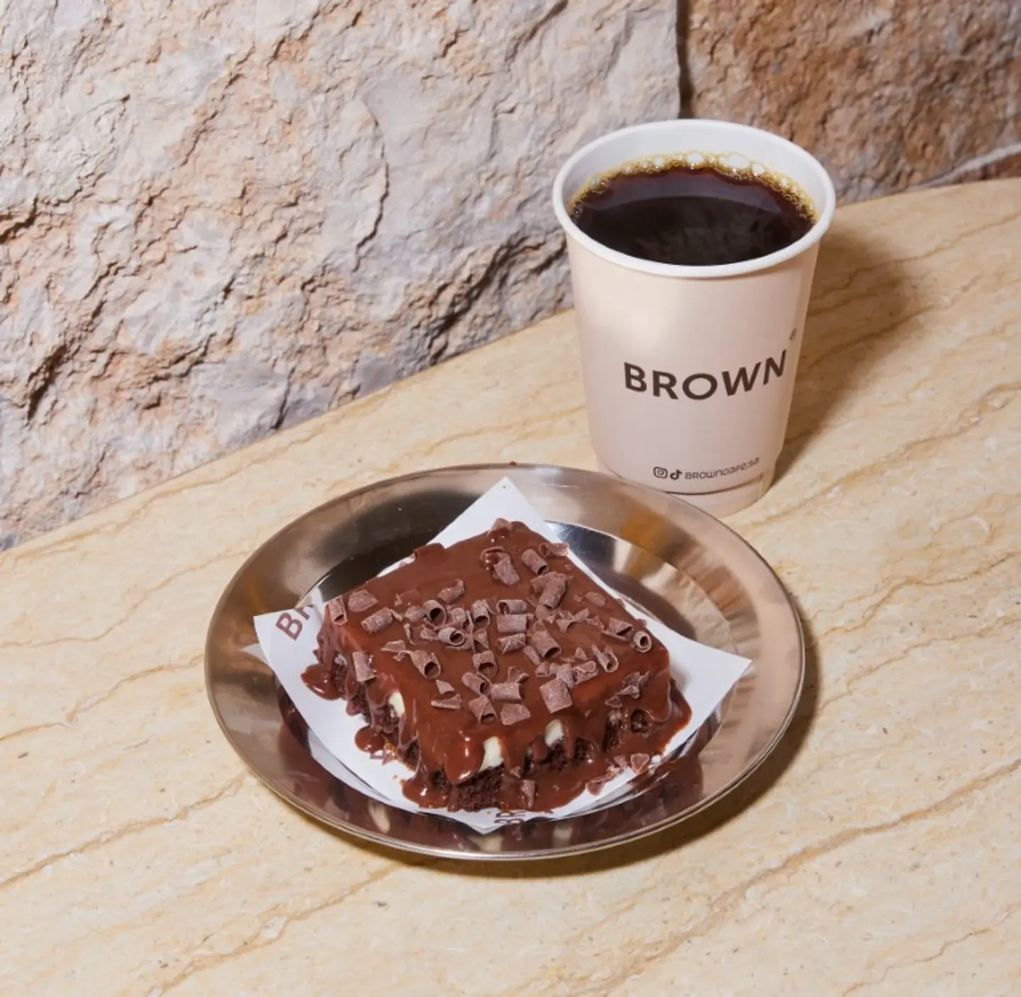 Coffee Of The Day And Delicious Brownie Cake
