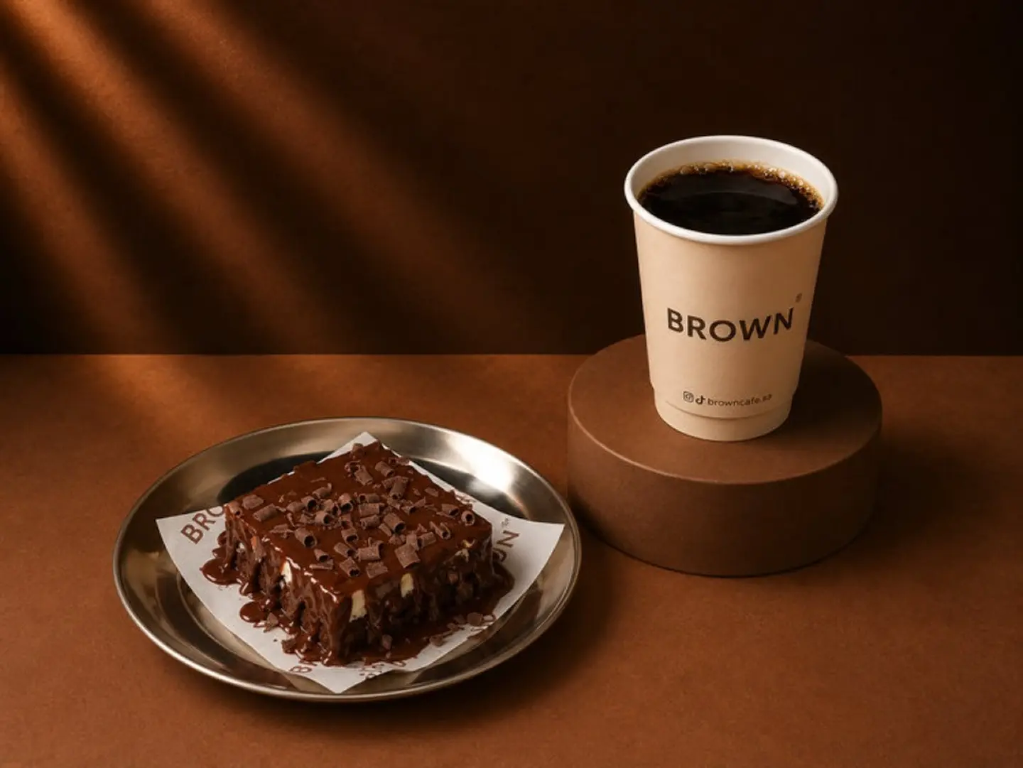 Coffee Of The Day And Delicious Brownie Cake