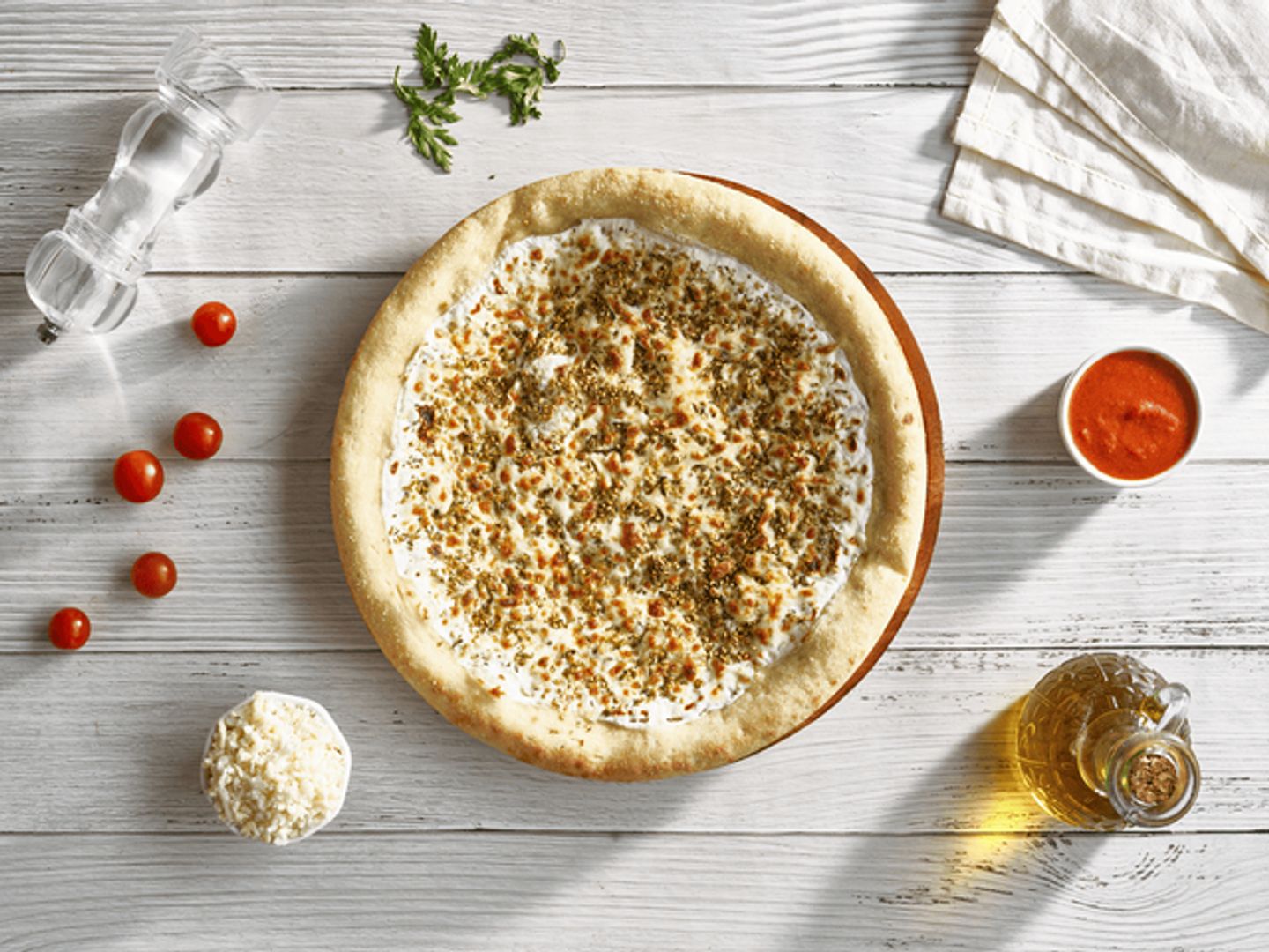 Zaatar, Cheese And Labneh Pizza