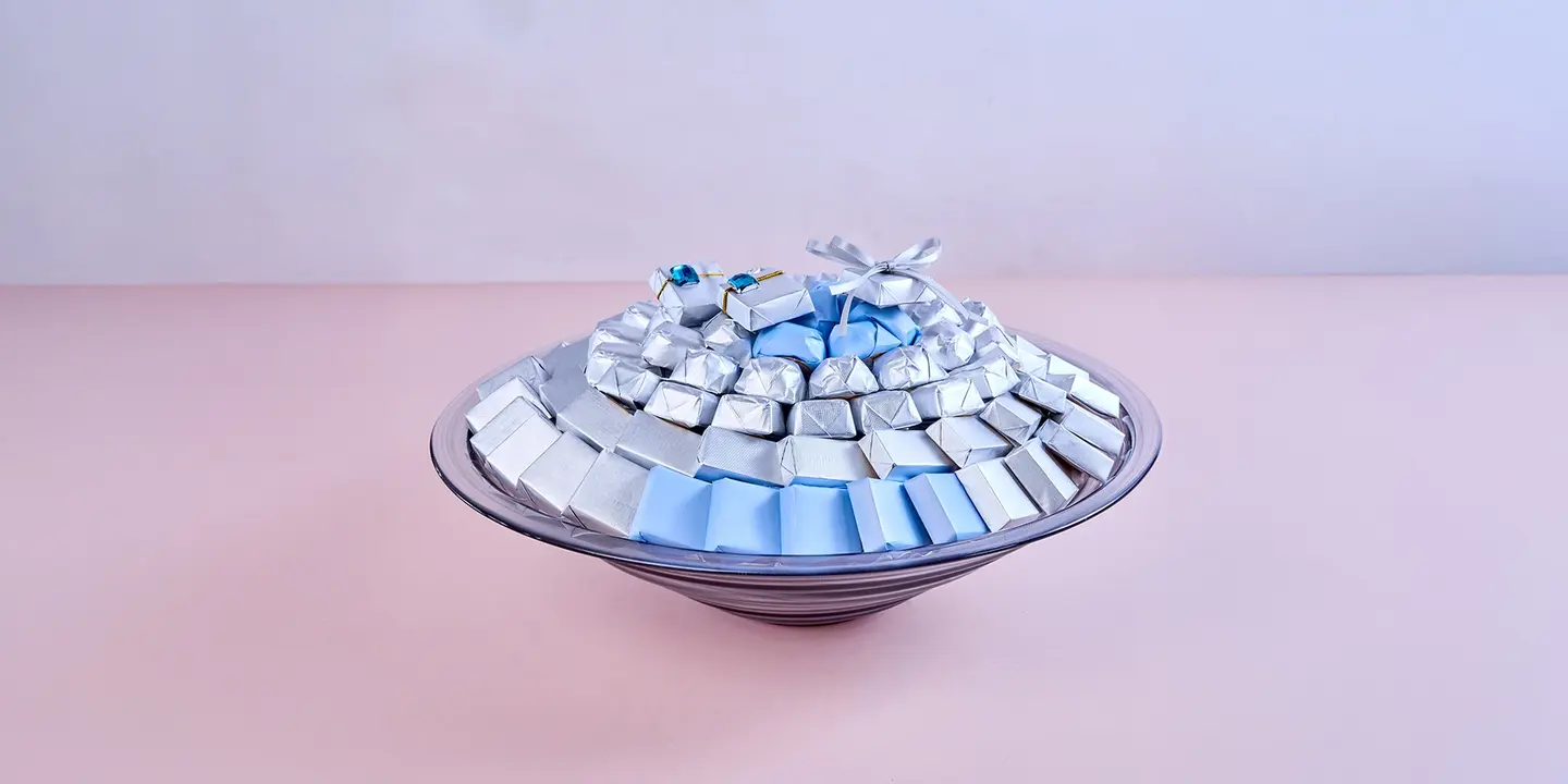 Gray Chocolate Vase, Silver Wrap