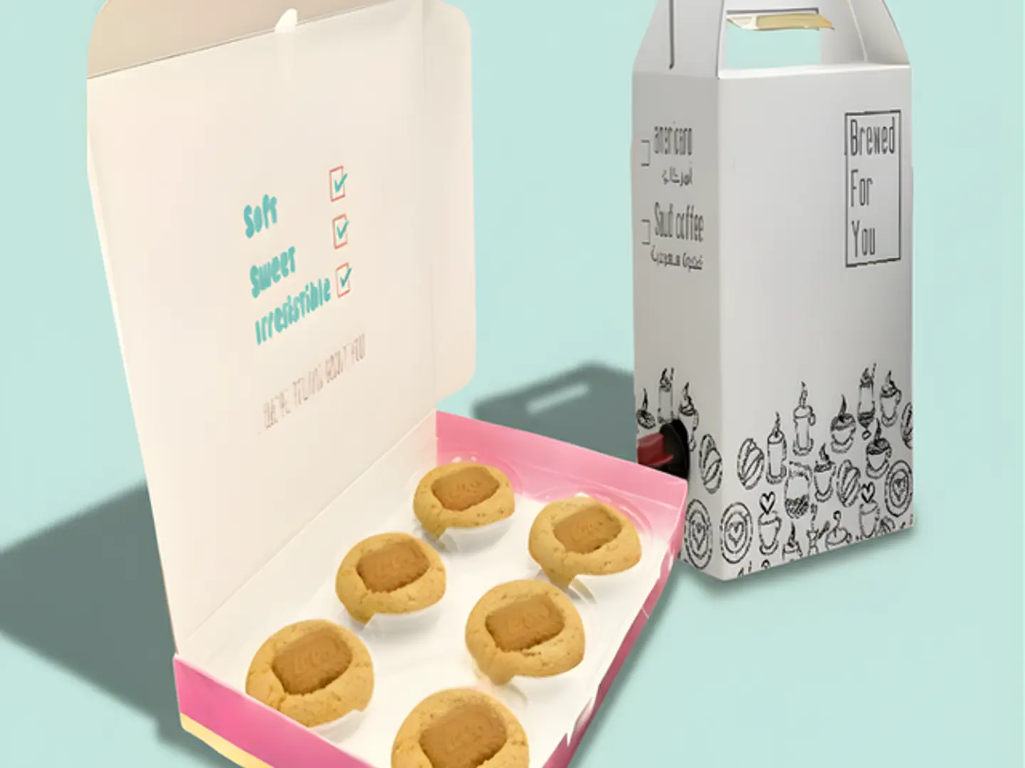 علبة تضم ٦ كوكيز براوني مع ١ لتر قهوة سعودية