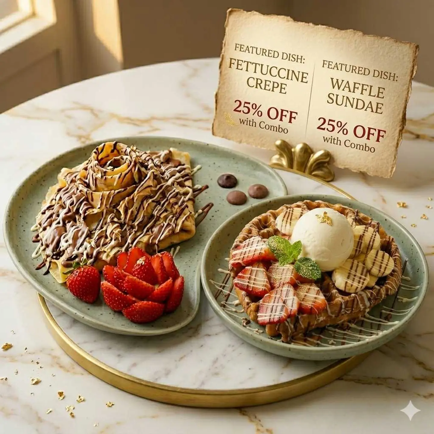 Fettuccine Crepe + Waffle Sundae Combo