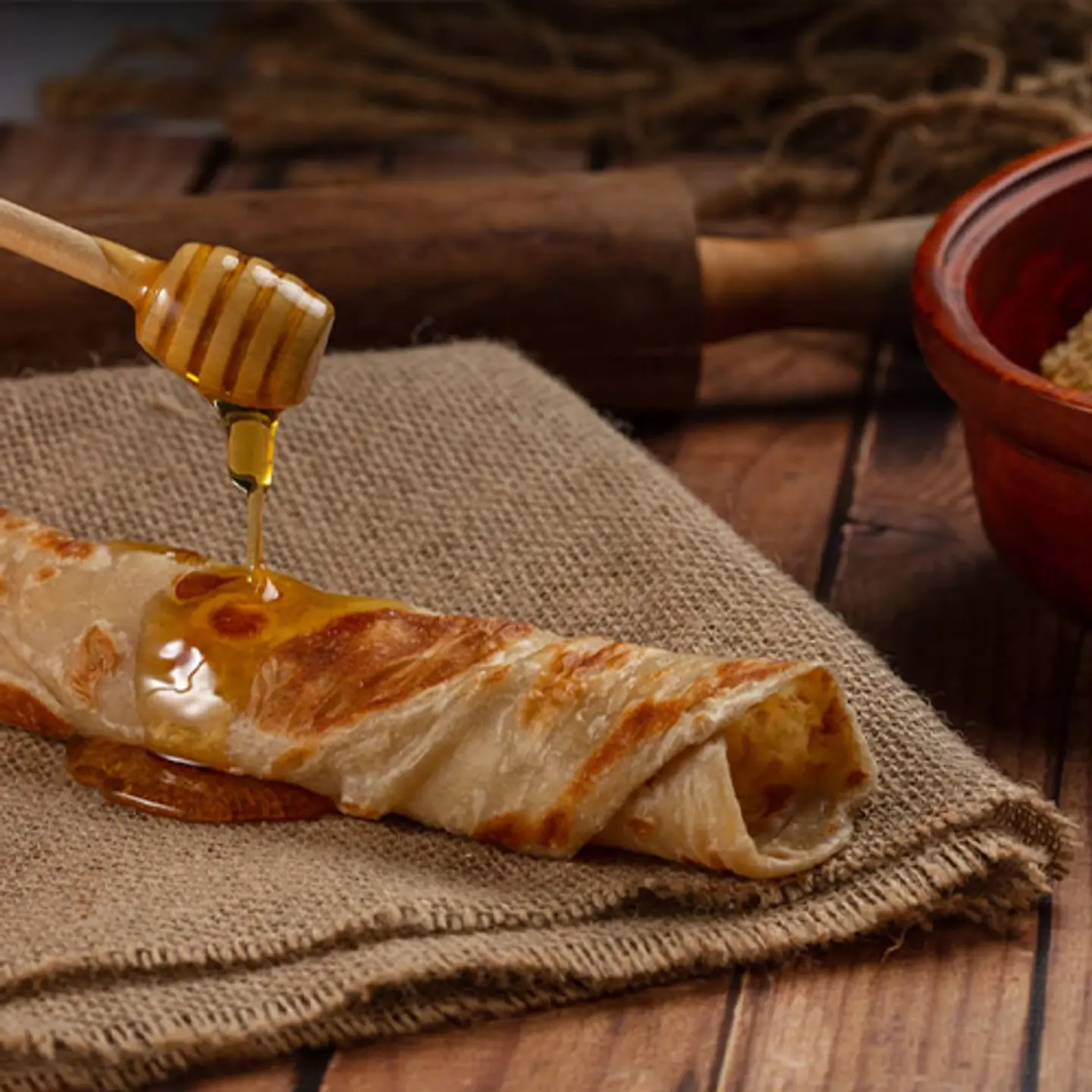 Sweet Brown Chapati With Honey & Cheese