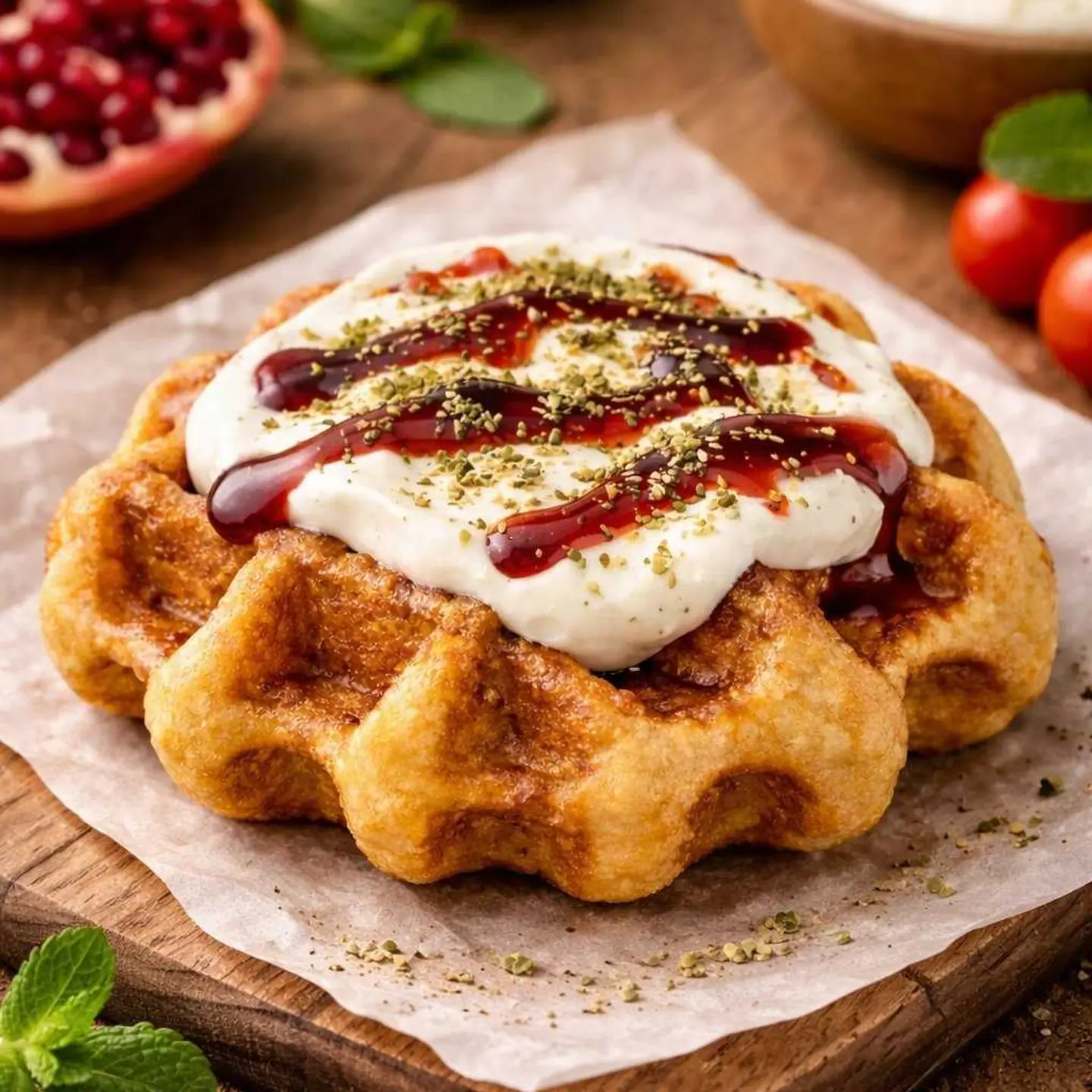 وافل لبنة ودبس الرمان