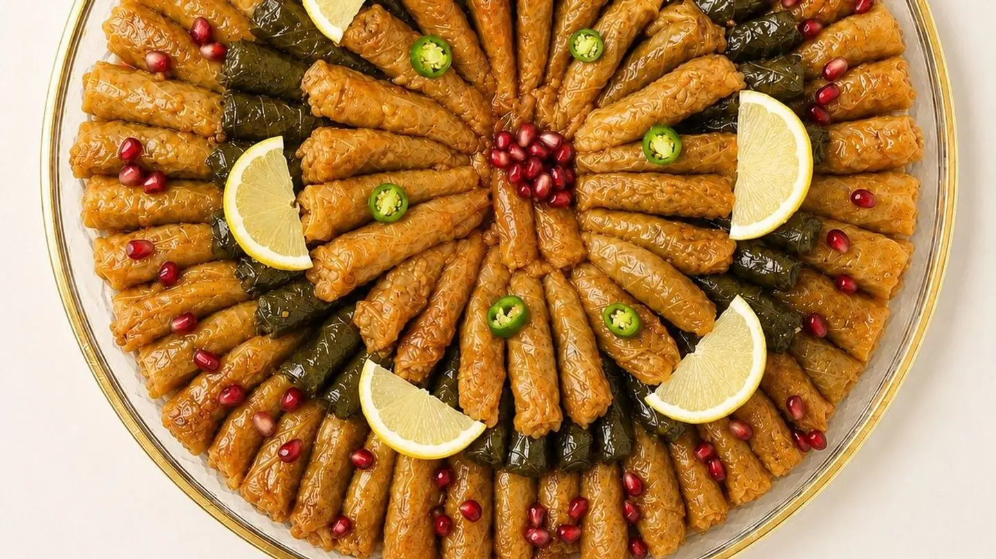 صحن ورق عنب وملفوف مشكل للمناسبات