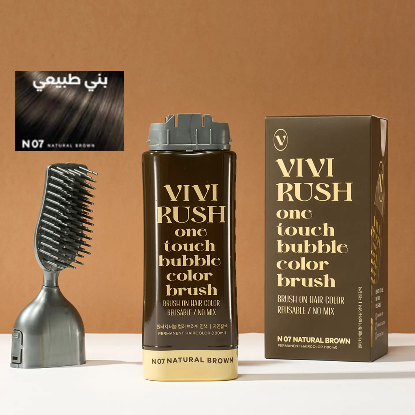 فى فى راش صبغه شعر بنى طبيعى مع فرشاه 100مل