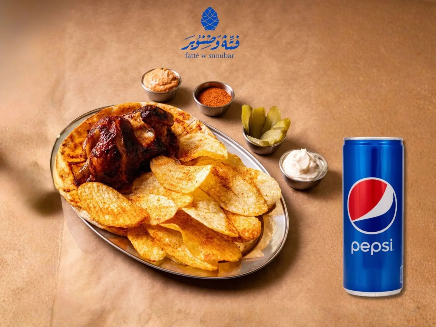 فروج مشوي نص حبة مع بيبسي