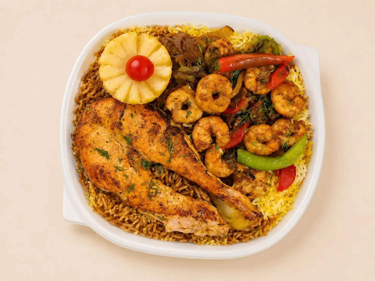 طبق سلمون وجمبري