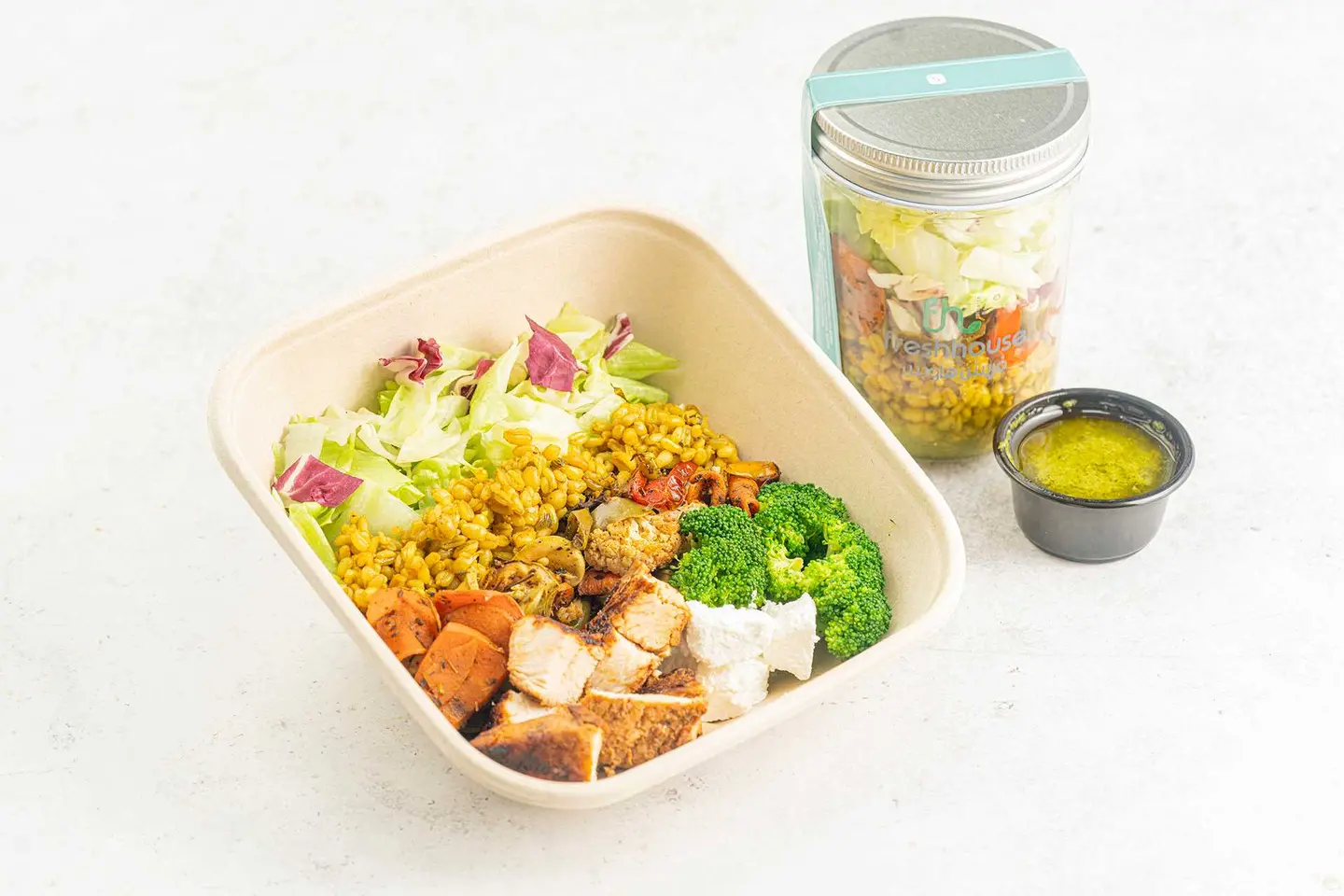 Freekeh Salad With Grilled Chicken Jar