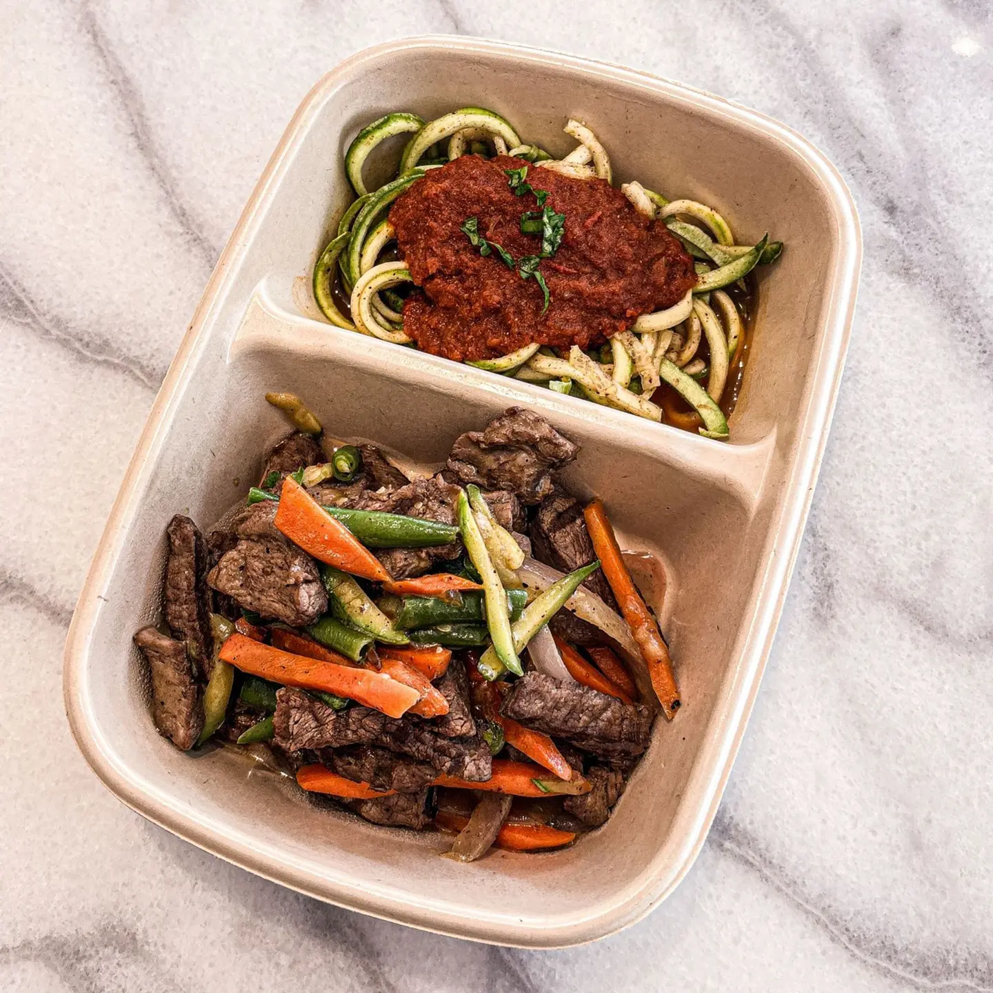 Keto Steak Bowl + Zoodles Marinara