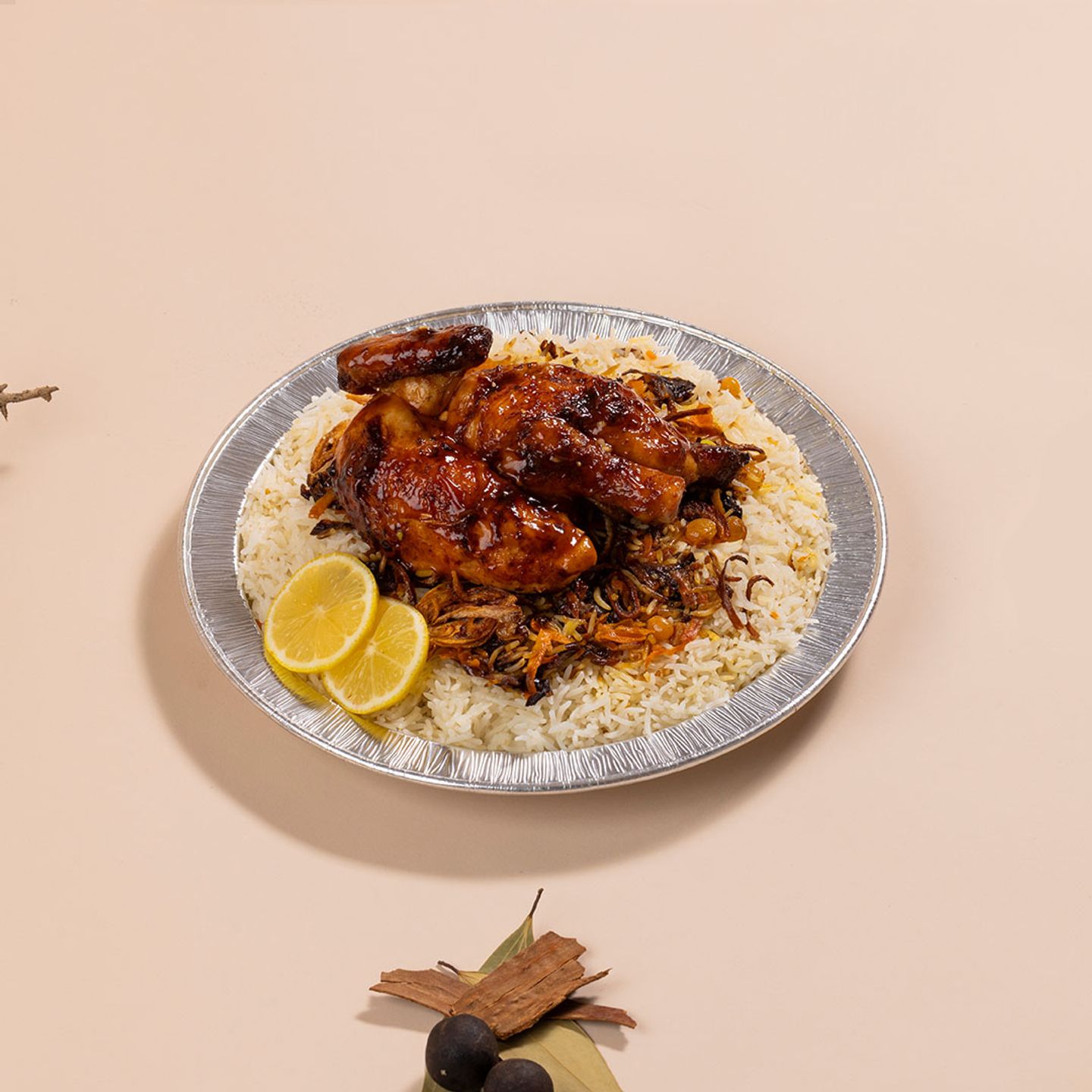 Barbecue Chicken With White Smoked Rice Half