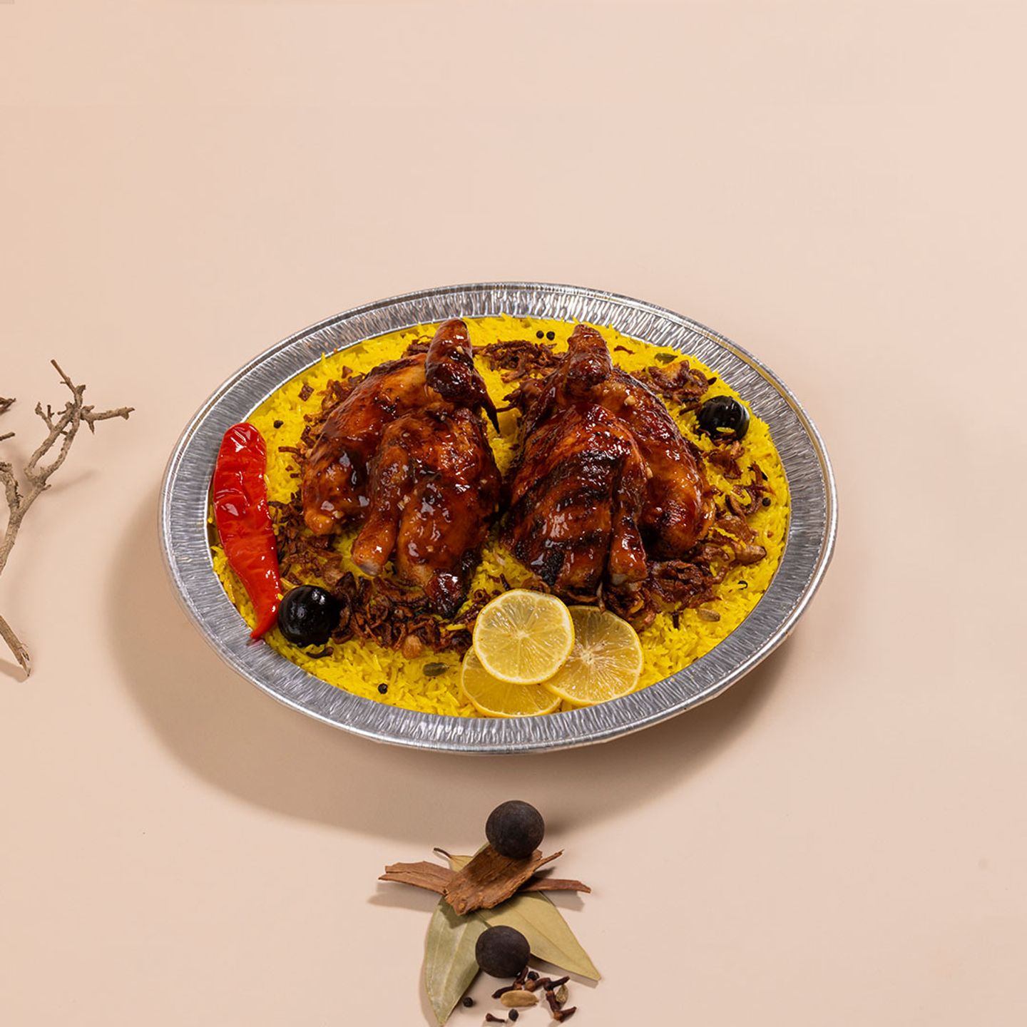 Barbecue Chicken With Yellow Smoked Rice   Whole
