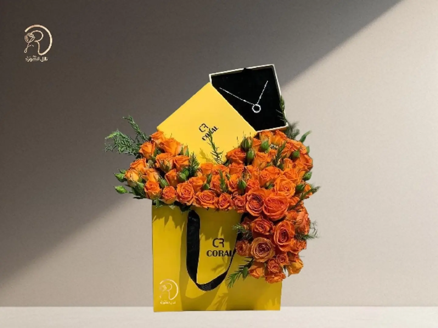 Italian Arrangement Of Rose Box With Coral Pendant