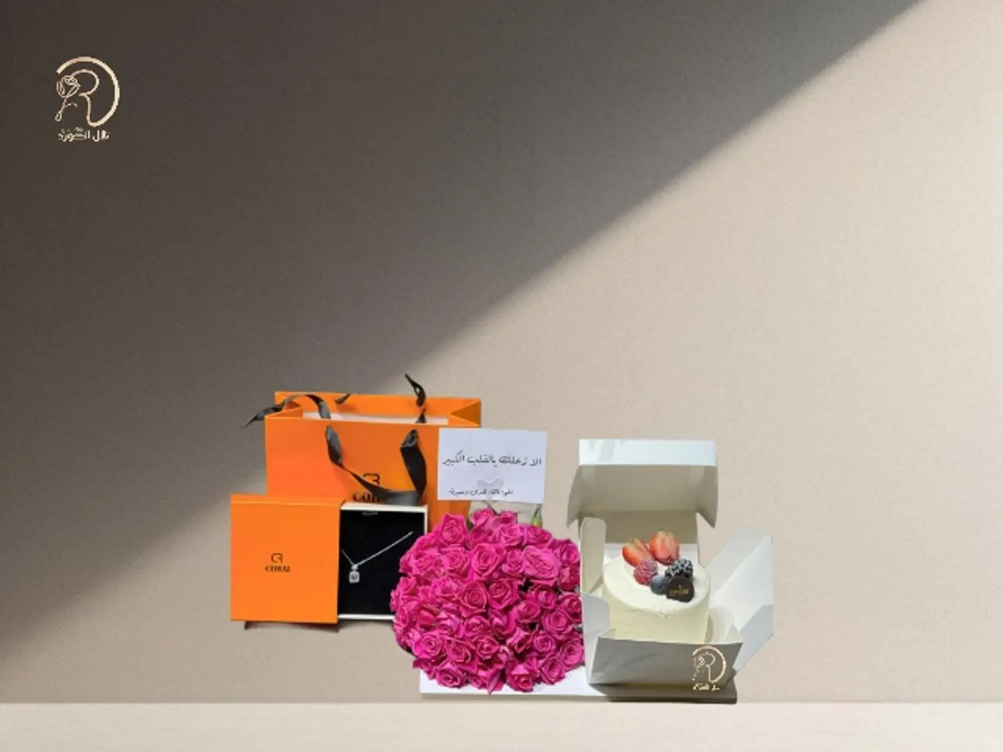 A Delicate Arrangement Of Roses With Delicious Cake And A Chain