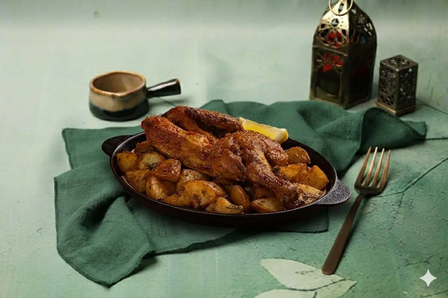 نصف دجاجة مشوية مع بطاطس