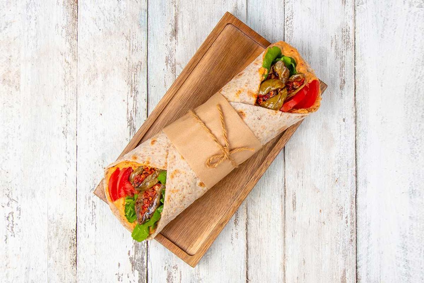 Spicy Eggplant And Muhammara Hummus Wrap