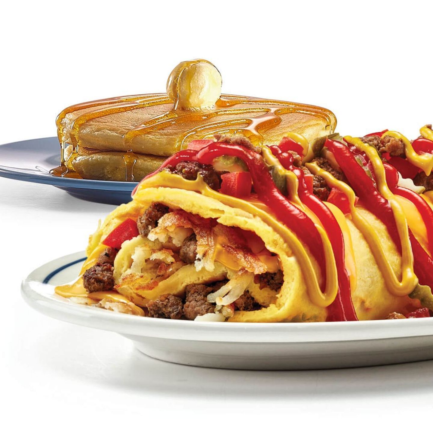 Cheeseburger Omelette With 2 Free Original Pancakes