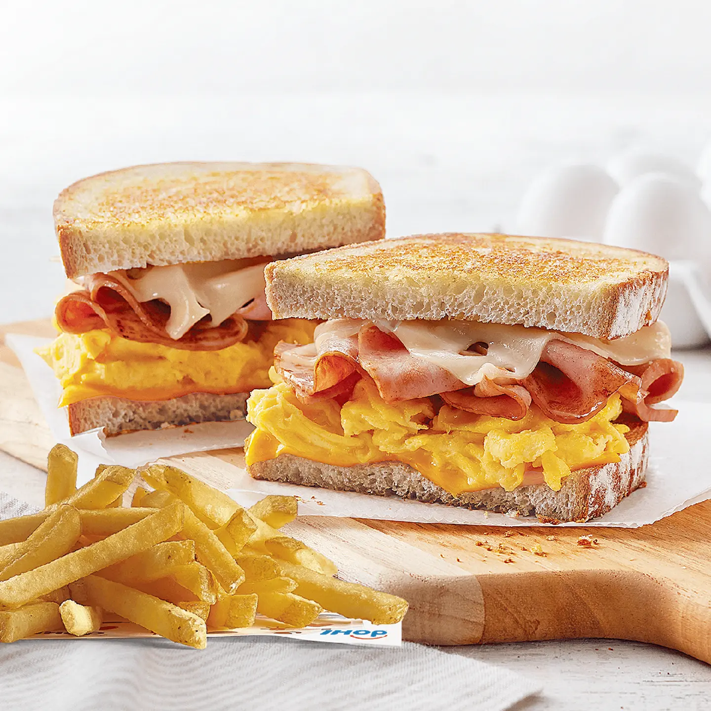 Turkey Ham And Egg Melt Sandwich With Fries