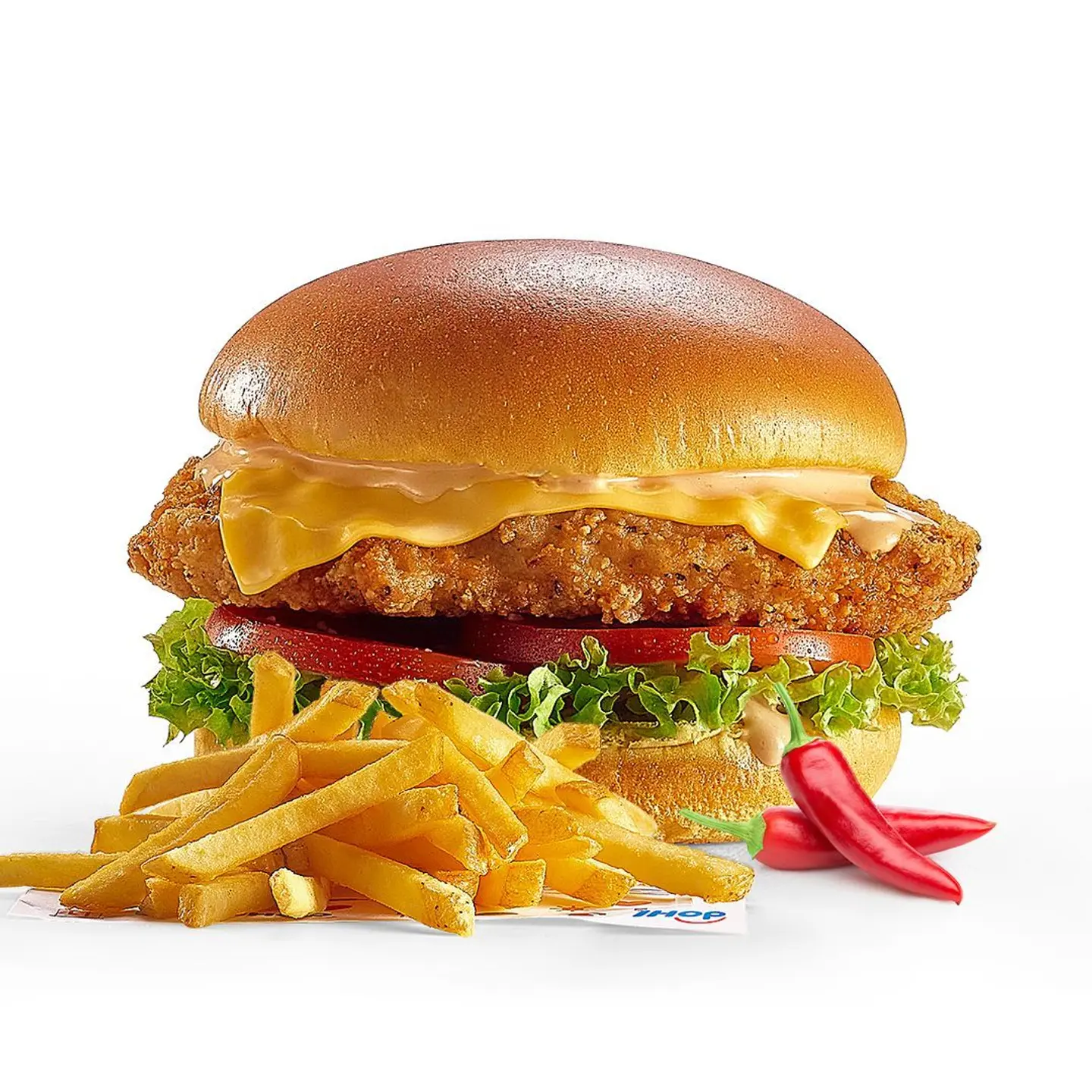 Spicy Buffalo Fried Chicken Burger With Fries