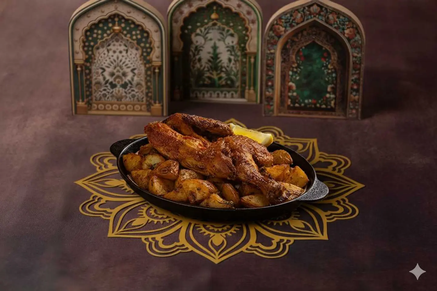 نصف دجاجة مشوية مع بطاطس