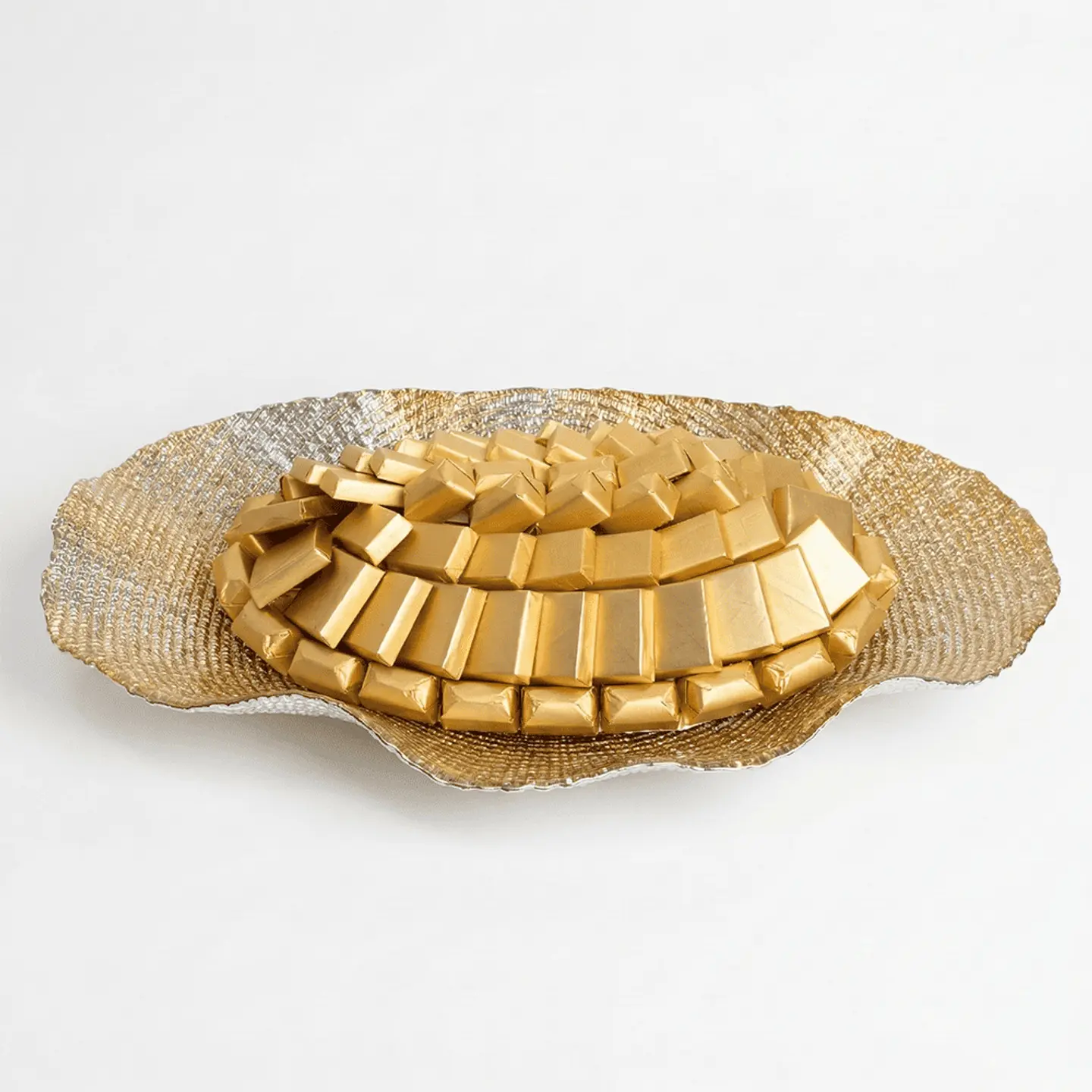 صينية تقديم زجاج بيضاوية ذهبية دبليو ثلاثة عشر