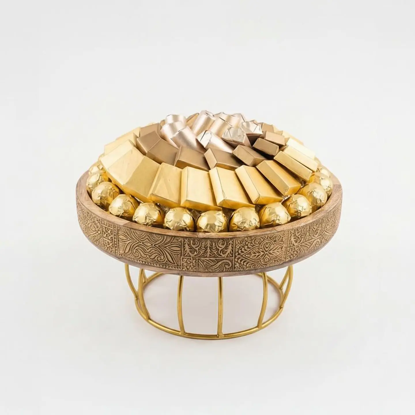 Double U Twenty One Round Gold Decorative Tray With Base