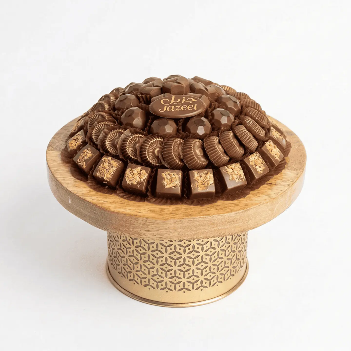 صينية مكشوفة على ستاند خشب دائري يو خمسة عشر