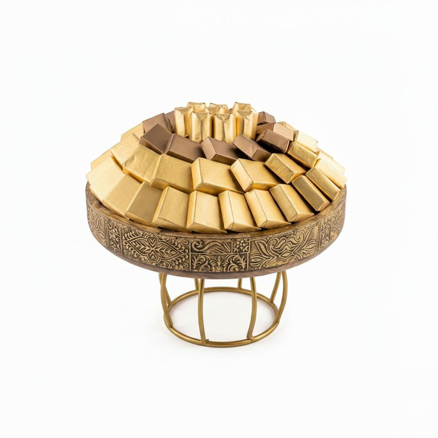 Double U Twenty Round Gold Decorative Tray With Base