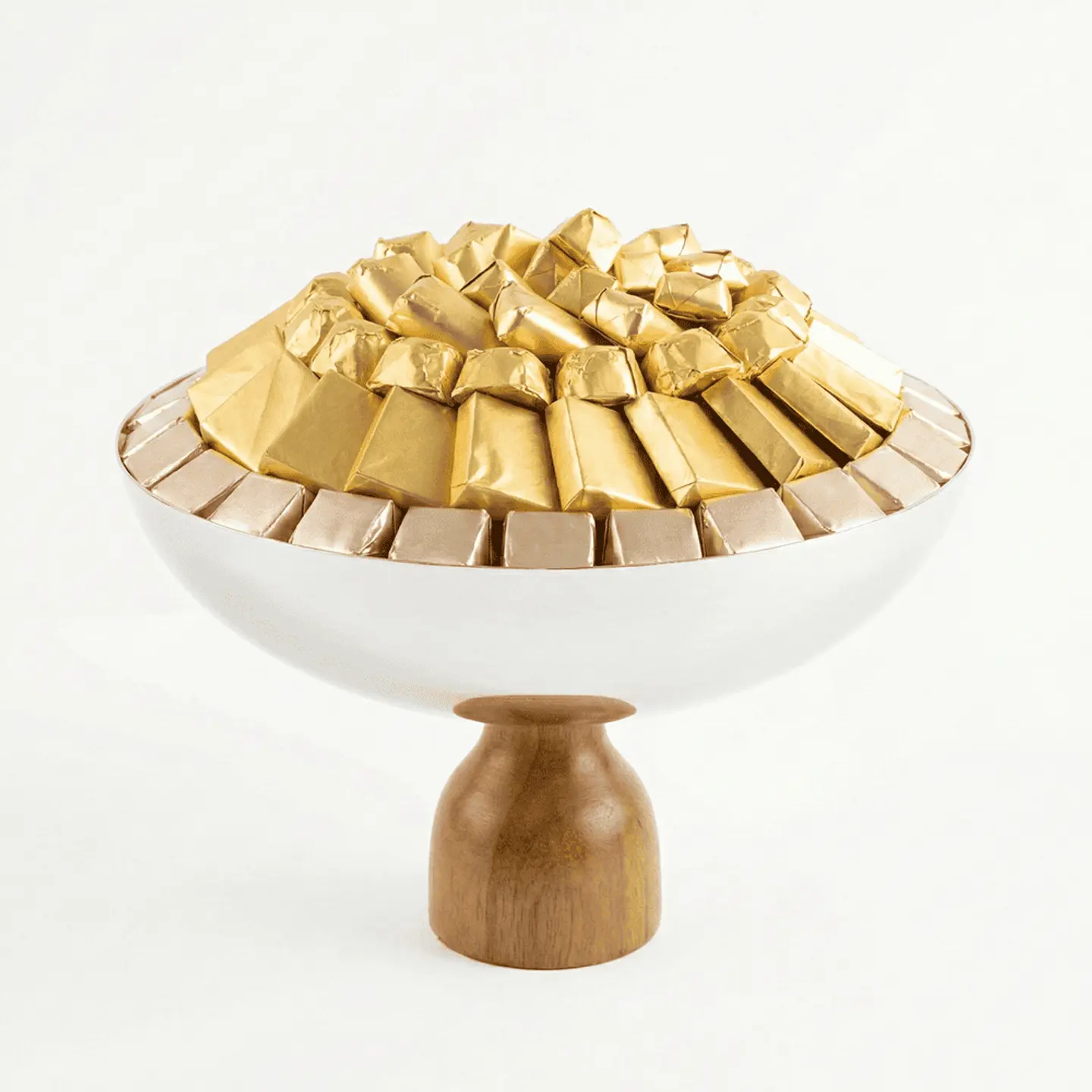 صينية تقديم ستيل بقاعدة خشبية دبليو ستة