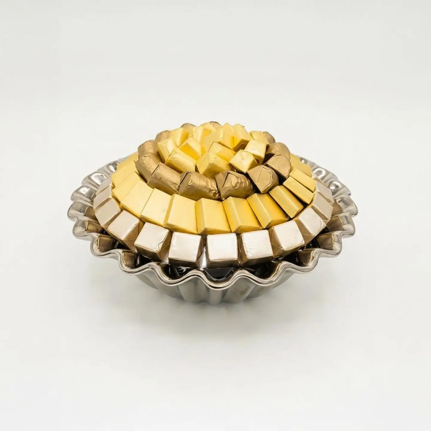 Double U Twenty Two Round Silver Wavy Tray