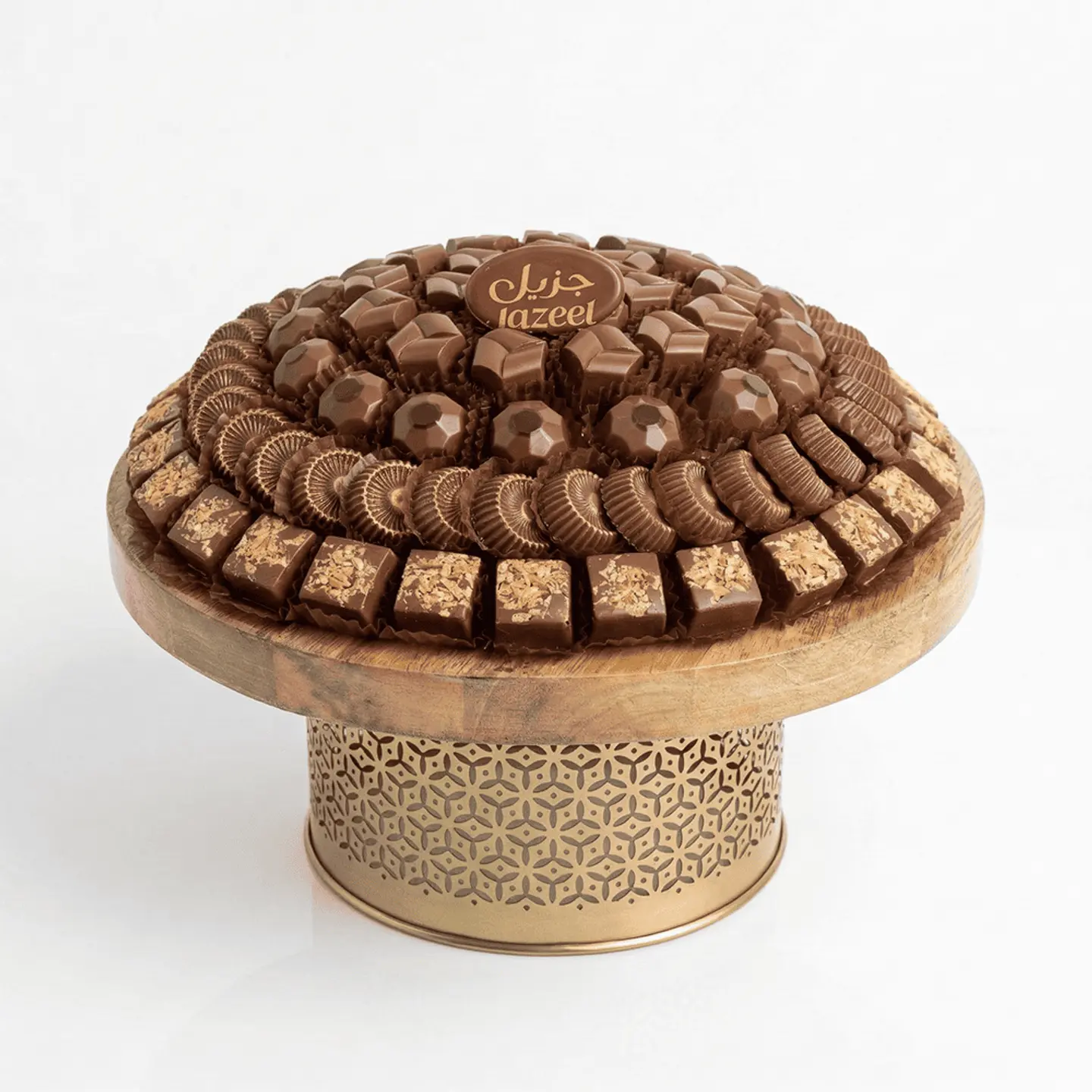 صينية مكشوفة على ستاند خشب دائري يو ثلاثة عشر