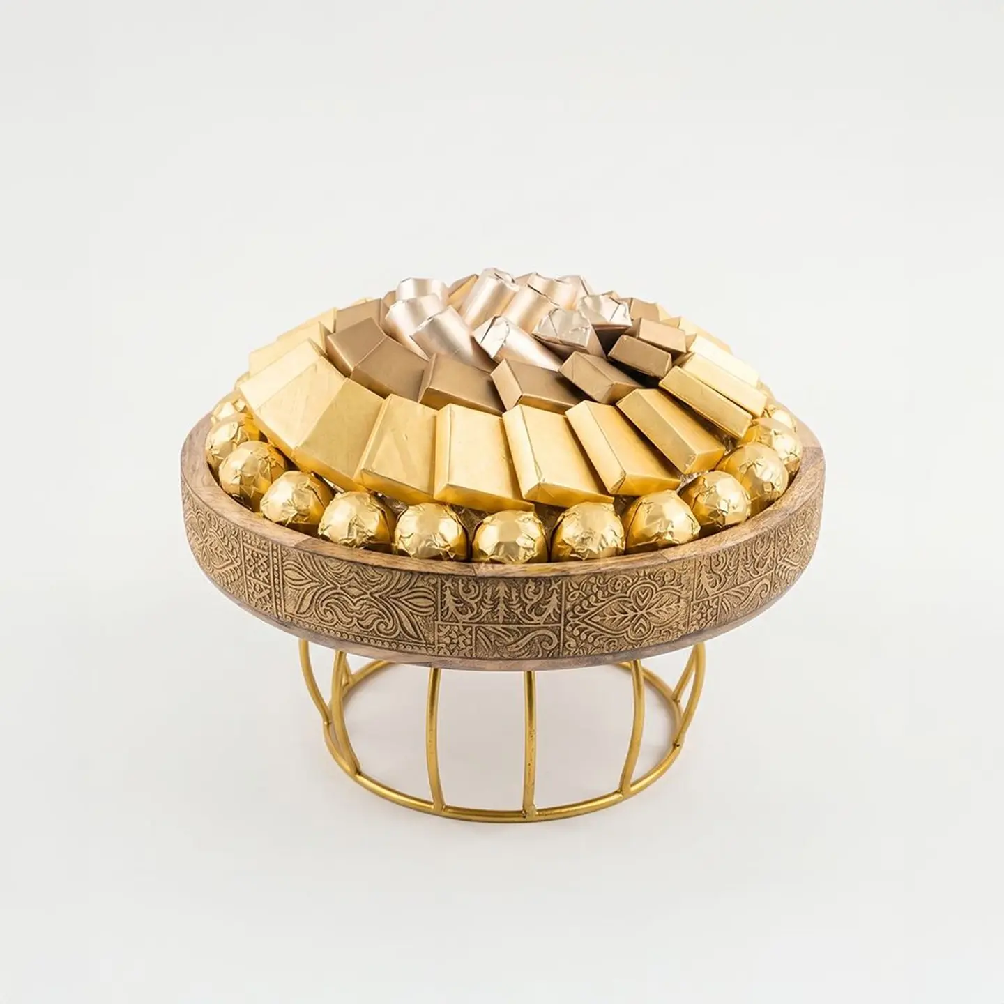 Double U Twenty One Round Gold Decorative Tray With Base