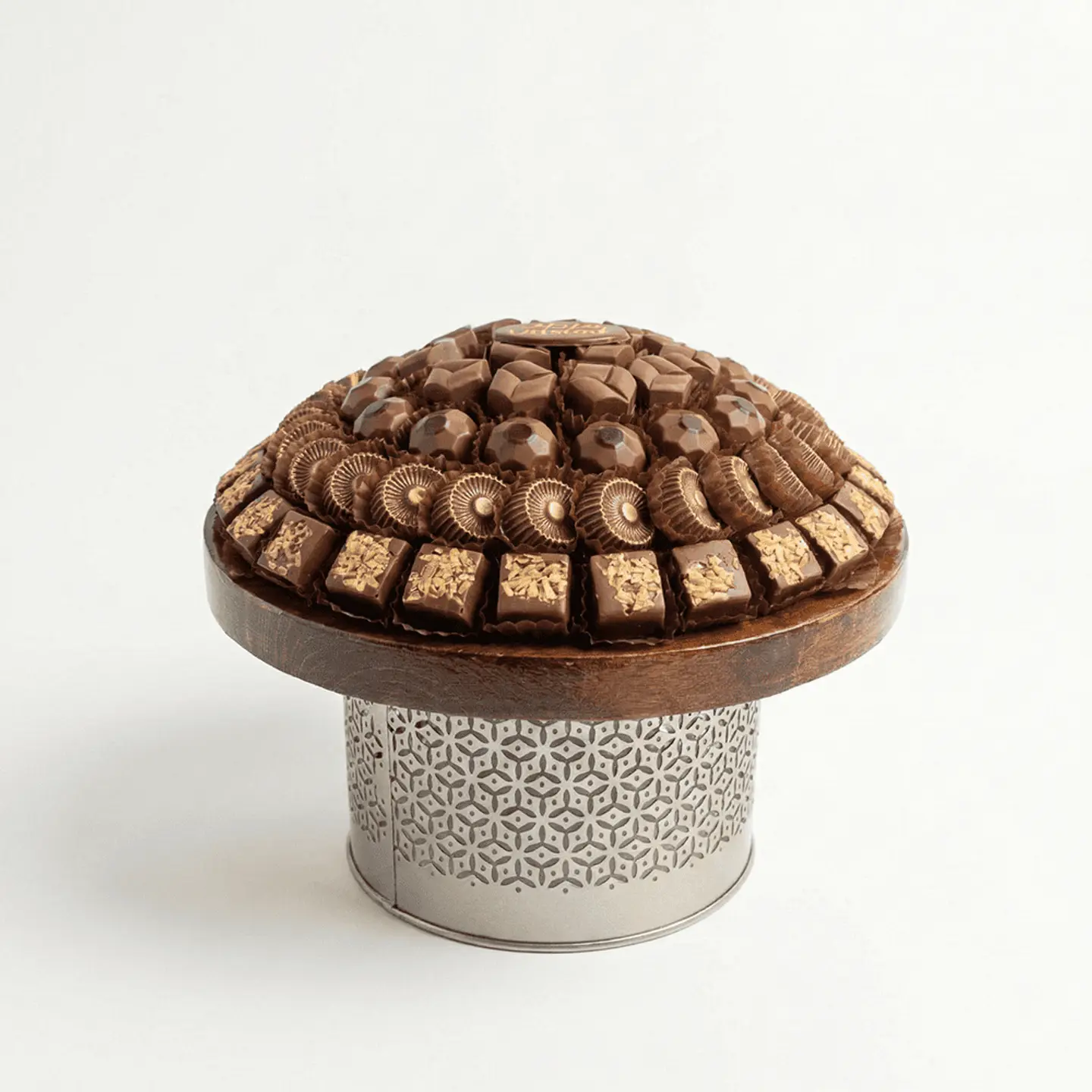 صينية مكشوفة على ستاند خشب دائري يو أربعة عشر